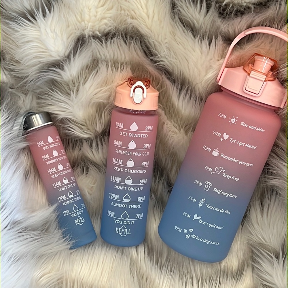 3pc Water Bottle Set Leakproof cotton candy ombré colors 64oz, 32oz, 12oz - Picture 3 of 4